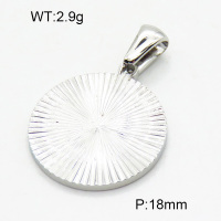 304 Stainless Steel Pendants,High quality handmade polishing,Corrugated,Flat Round,True color,18mm,about 2.9 g/pc,1 pc/package,3P2003356baka-066