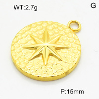 304 Stainless Steel Pendants,Polished,Star of David,Round,Vacuum plating 18K gold,15mm,Hole:2mm,about 2.7 g/pc,1 pc/package,3P2003359aaio-066