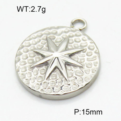 304 Stainless Steel Pendants,Polished,Star of David,Round,True color,15mm,Hole:2mm,about 2.7 g/pc,1 pc/package,3P2003360vaii-066