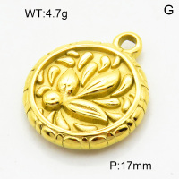 316 Stainless Steel Casting Pendants,High quality handmade polishing,Stamen,Round,Vacuum plating 18K gold,17mm,Hole:2mm,about 4.7 g/pc,1 pc/package,3P2003361ablb-066