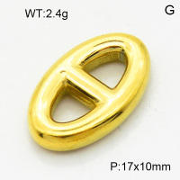 304 Stainless Steel Linking Rings,High quality handmade polishing,Pig nose,Vacuum plating 18K gold,17x10mm,about 2.4 g/pc,5 pcs/package,3P2003365vaii-066