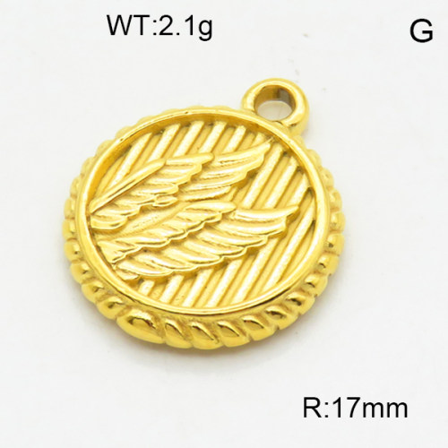 316 Stainless Steel Casting Pendants,High quality handmade polishing,Round,Wing,Vacuum plating 18K gold,17mm,Hole:2mm,about 2.1 g/pc,1 pc/package,3P2003369ablb-066