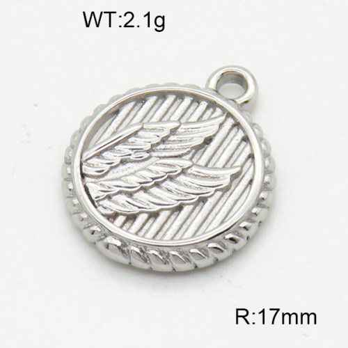 316 Stainless Steel Casting Pendants,High quality handmade polishing,Round,Wing,True color,17mm,Hole:2mm,about 2.1 g/pc,1 pc/package,3P2003370aakl-066