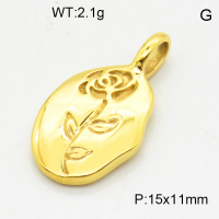 316 Stainless Steel Casting Pendants,High quality handmade polishing,Oval,Rose,Vacuum plating 18K gold,15x11mm,about 2.1 g/pc,1 pc/package,3P2003371ablb-066