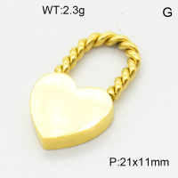 316 Stainless Steel Casting Pendants,High quality handmade polishing,Twisted Heart Lock,Vacuum plating 18K gold,21x11mm,about 2.3 g/pc,1 pc/package,3P2003373vbll-066
