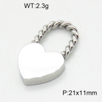 316 Stainless Steel Casting Pendants,High quality handmade polishing,Twisted Heart Lock,True color,21x11mm,about 2.3 g/pc,1 pc/package,3P2003374aakl-066