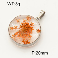 304 Stainless Steel Natural flowers Pendants,Polished,Flat Round,True color,20mm,about 3 g/pc,1 pc/package,3P3000110aain-Y008