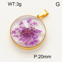304 Stainless Steel Natural flowers Pendants,Polished,Flat Round,Vacuum plating 18K gold,20mm,about 3 g/pc,1 pc/package,3P3000111avja-Y008