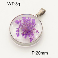 304 Stainless Steel Natural flowers Pendants,Polished,Flat Round,True color,20mm,about 3 g/pc,1 pc/package,3P3000112aain-Y008