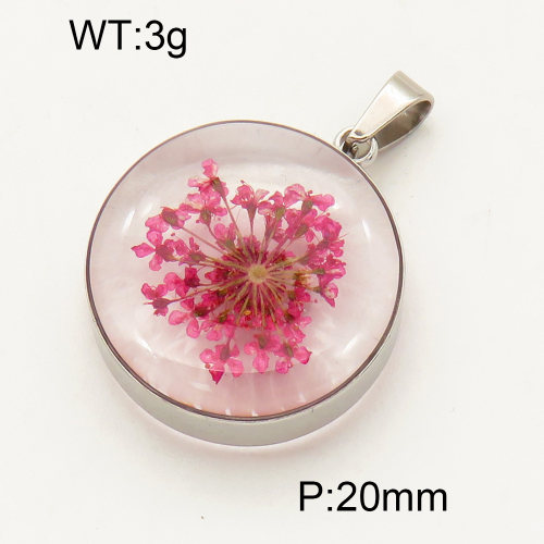 304 Stainless Steel Natural flowers Pendants,Polished,Flat Round,True color,20mm,about 3 g/pc,1 pc/package,3P3000114aain-Y008