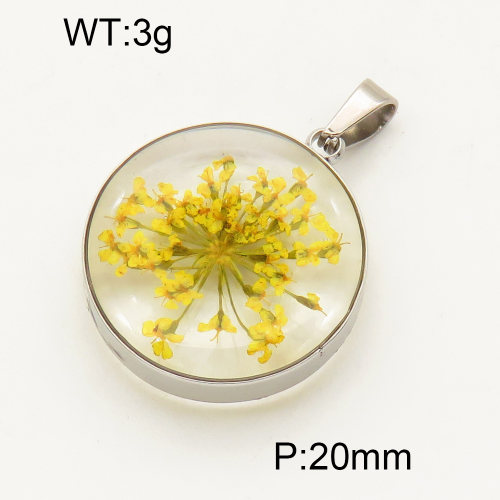 304 Stainless Steel Natural flowers Pendants,Polished,Flat Round,True color,20mm,about 3 g/pc,1 pc/package,3P3000116aain-Y008