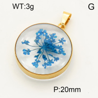 304 Stainless Steel Natural flowers Pendants,Polished,Flat Round,Vacuum plating 18K gold,20mm,about 3 g/pc,1 pc/package,3P3000117avja-Y008