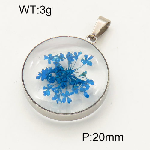 304 Stainless Steel Natural flowers Pendants,Polished,Flat Round,True color,20mm,about 3 g/pc,1 pc/package,3P3000118aain-Y008