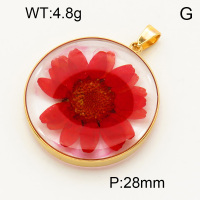 304 Stainless Steel Natural flowers Pendants,Polished,Flat Round,Vacuum plating 18K gold,28mm,about 4.8 g/pc,1 pc/package,3P3000119aajp-Y008