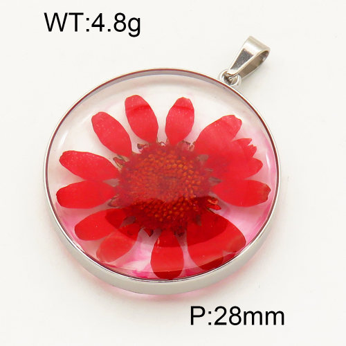 304 Stainless Steel Natural flowers Pendants,Polished,Flat Round,True color,28mm,about 4.8 g/pc,1 pc/package,3P3000120aajl-Y008