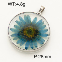 304 Stainless Steel Natural flowers Pendants,Polished,Flat Round,True color,28mm,about 4.8 g/pc,1 pc/package,3P3000124aajl-Y008