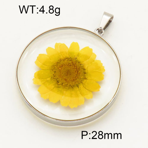 304 Stainless Steel Natural flowers Pendants,Polished,Flat Round,True color,28mm,about 4.8 g/pc,1 pc/package,3P3000126aajl-Y008