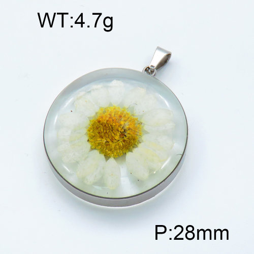 304 Stainless Steel Natural flowers Pendants,Polished,Flower,Flat Round,True color,28mm,about 4.7 g/pc,1 pc/package,3P3000224aajl-Y008