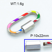 304 Stainless Steel Enamel Screw Clasps,Polished,Oval,True color,10x22mm,about 1.6 g/pc,1 pc/package,3P3000263baka-066