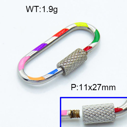 304 Stainless Steel Enamel Screw Clasps,Polished,Oval,True color,11x27mm,about 1.9 g/pc,1 pc/package,3P3000265baka-066