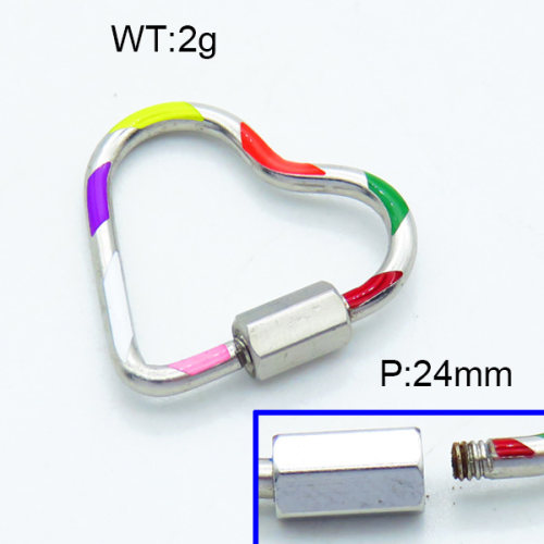 304 Stainless Steel Enamel Screw Clasps,Polished,Heart,True color,24mm,about 2 g/pc,1 pc/package,3P3000267baka-066