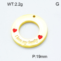 304 Stainless Steel Enamel Pendants,Polished,Circle,Heart,Vacuum plating 18K gold,19mm,Hole:1.5mm,about 2.2 g/pc,5 pcs/package,3P3000270aaho-906