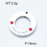 304 Stainless Steel Enamel Pendants,Polished,Circle,Heart,True color,19mm,Hole:1.5mm,about 2.2 g/pc,5 pcs/package,3P3000271aahl-906