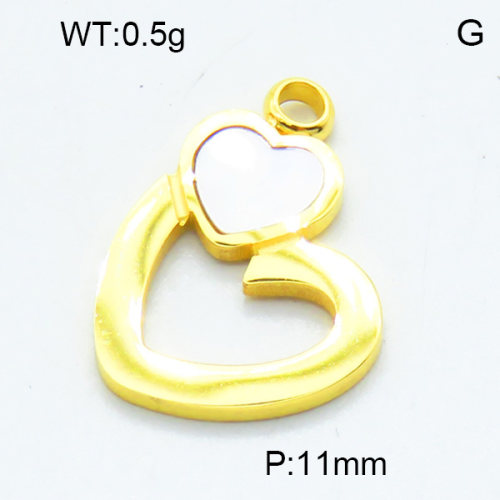 304 Stainless Steel Shell Pendants,Polished,Heart,Vacuum plating 18K gold,11mm,Hole:2mm,about 0.5 g/pc,5 pcs/package,3P3000272aaho-906