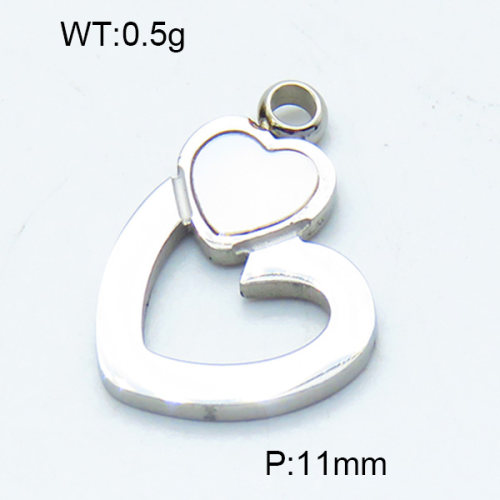 304 Stainless Steel Shell Pendants,Polished,Heart,True color,11mm,Hole:2mm,about 0.5 g/pc,5 pcs/package,3P3000273aahm-906