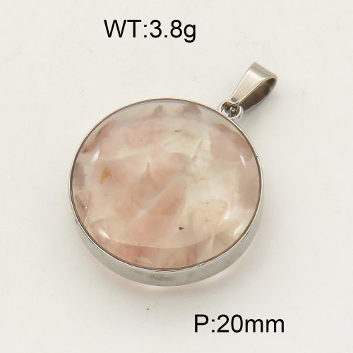304 Stainless Steel Rose Quartz Pendants,Polished,Flat Round,True color,20mm,about 3.8 g/pc,1 pc/package,3P4000475aakl-Y008
