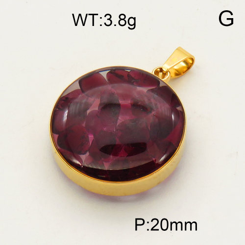 304 Stainless Steel Garnet Pendants,Polished,Flat Round,Vacuum plating 18K gold,20mm,about 3.8 g/pc,1 pc/package,3P4000476aako-Y008