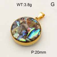304 Stainless Steel Abalone Shell Pendants,Polished,Flat Round,Vacuum plating 18K gold,20mm,about 3.8 g/pc,1 pc/package,3P4000478aako-Y008