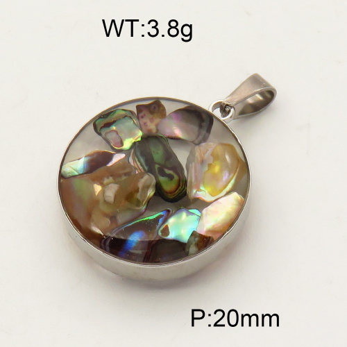 304 Stainless Steel Abalone Shell Pendants,Polished,Flat Round,True color,20mm,about 3.8 g/pc,1 pc/package,3P4000479aakl-Y008