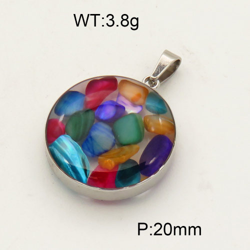 304 Stainless Steel Colorful shell Pendants,Polished,Flat Round,True color,20mm,about 3.8 g/pc,1 pc/package,3P4000481aakl-Y008