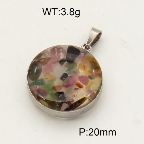 304 Stainless Steel Tourmaline Pendants,Polished,Flat Round,True color,20mm,about 3.8 g/pc,1 pc/package,3P4000483aakl-Y008
