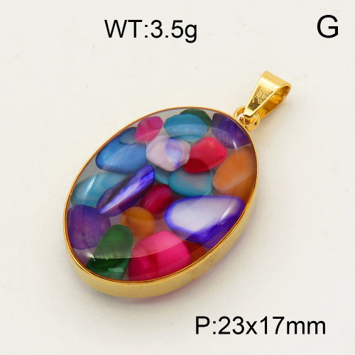 304 Stainless Steel Colorful shell Pendants,Polished,Flat Oval,Vacuum plating 18K gold,23x17mm,about 3.5 g/pc,1 pc/package,3P4000486aako-Y008
