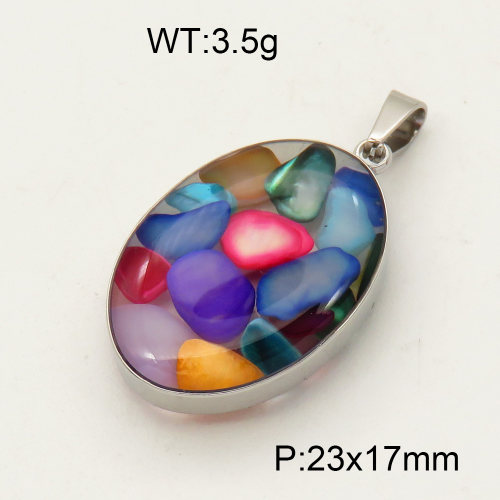 304 Stainless Steel Colorful shell Pendants,Polished,Flat Oval,True color,23x17mm,about 3.5 g/pc,1 pc/package,3P4000487aakl-Y008