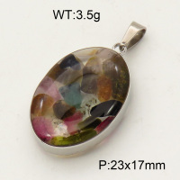 304 Stainless Steel Tourmaline Pendants,Polished,Flat Oval,True color,23x17mm,about 3.5 g/pc,1 pc/package,3P4000489aakl-Y008