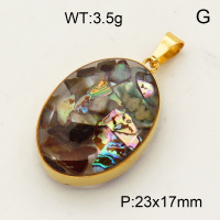 304 Stainless Steel Abalone Shell Pendants,Polished,Flat Oval,Vacuum plating 18K gold,23x17mm,about 3.5 g/pc,1 pc/package,3P4000490aako-Y008