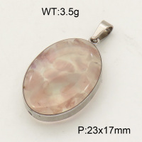 304 Stainless Steel Rose Quartz Pendants,Polished,Flat Oval,True color,23x17mm,about 3.5 g/pc,1 pc/package,3P4000493aakl-Y008