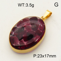 304 Stainless Steel Garnet Pendants,Polished,Flat Oval,Vacuum plating 18K gold,23x17mm,about 3.5 g/pc,1 pc/package,3P4000494aako-Y008