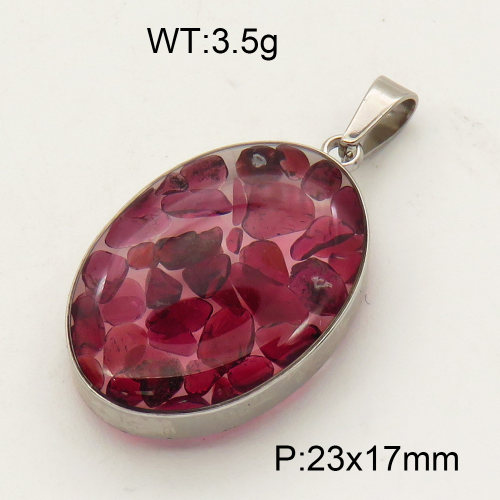 304 Stainless Steel Garnet Pendants,Polished,Flat Oval,True color,23x17mm,about 3.5 g/pc,1 pc/package,3P4000495aakl-Y008