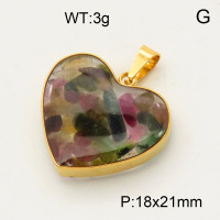 304 Stainless Steel Tourmaline Pendants,Polished,Flat Heart,Vacuum plating 18K gold,18x21mm,about 3 g/pc,1 pc/package,3P4000500aako-Y008