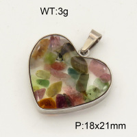 304 Stainless Steel Tourmaline Pendants,Polished,Flat Heart,True color,18x21mm,about 3 g/pc,1 pc/package,3P4000501aakl-Y008