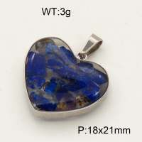 304 Stainless Steel Lapis Lazuli Pendants,Polished,Flat Heart,True color,18x21mm,about 3 g/pc,1 pc/package,3P4000505aakl-Y008