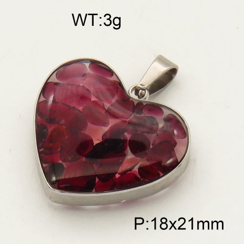 304 Stainless Steel Garnet Pendants,Polished,Flat Heart,True color,18x21mm,about 3 g/pc,1 pc/package,3P4000507aakl-Y008