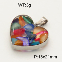 304 Stainless Steel Colorful shell Pendants,Polished,Flat Heart,True color,18x21mm,about 3 g/pc,1 pc/package,3P4000509aakl-Y008
