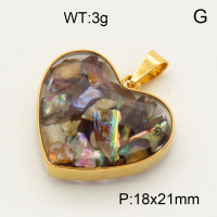 304 Stainless Steel Abalone Shell Pendants,Polished,Flat Heart,Vacuum plating 18K gold,18x21mm,about 3 g/pc,1 pc/package,3P4000510aako-Y008