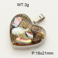 304 Stainless Steel Abalone Shell Pendants,Polished,Flat Heart,True color,18x21mm,about 3 g/pc,1 pc/package,3P4000511aakl-Y008