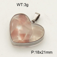 304 Stainless Steel Rose Quartz Pendants,Polished,Flat Heart,True color,18x21mm,about 3 g/pc,1 pc/package,3P4000513aakl-Y008